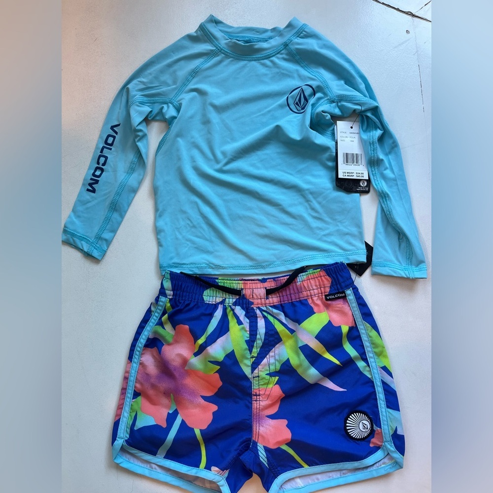 Volcom Kids Swim Rashguard Set - Light Blue and Multicolor